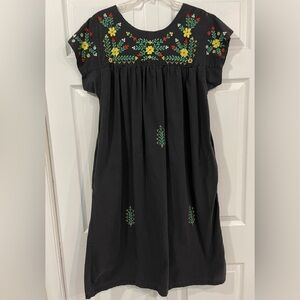 Vintage Naqui Embroidered Boho Black Dress